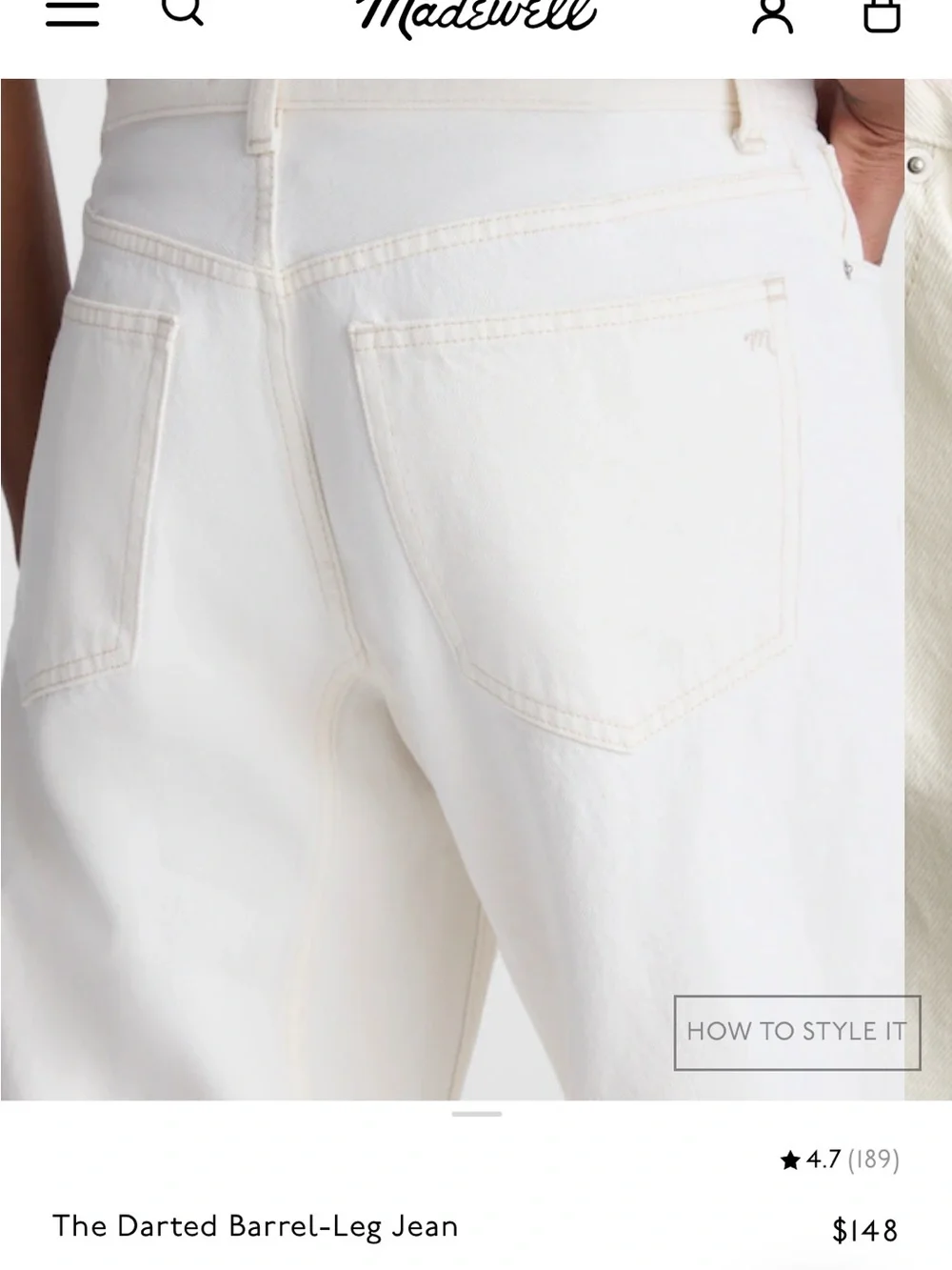 Madewell women's Off-White barrel Jeans